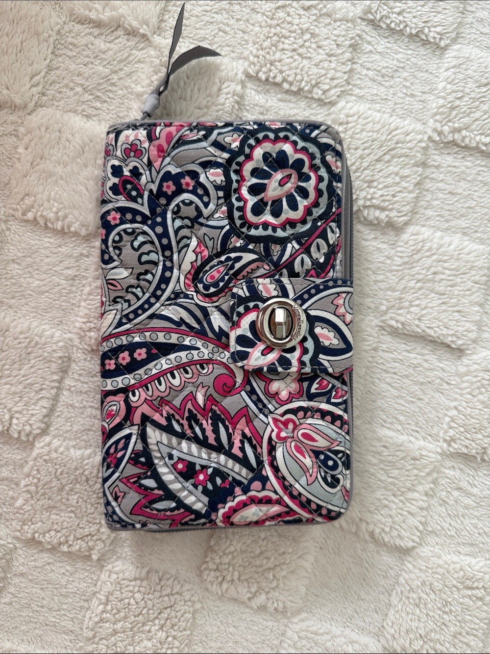 Vera Bradley Quilted Paisley Phone Wallet in Pink, Navy & Gray